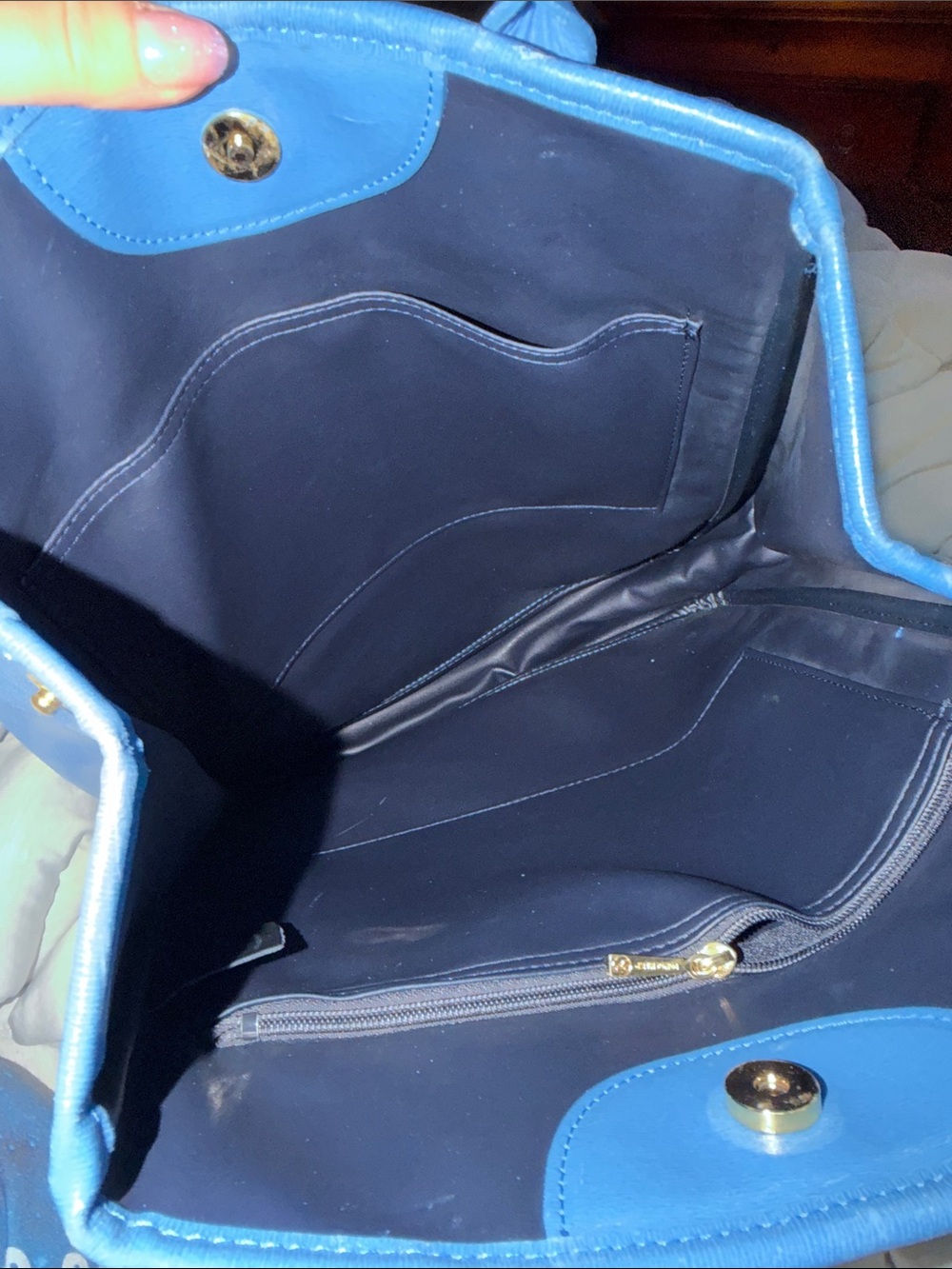 Longchamp Blue Leather Shoppers Tote Vintage 80’s Tote w/Embossed Logo Authentic - Picture 5 of 12